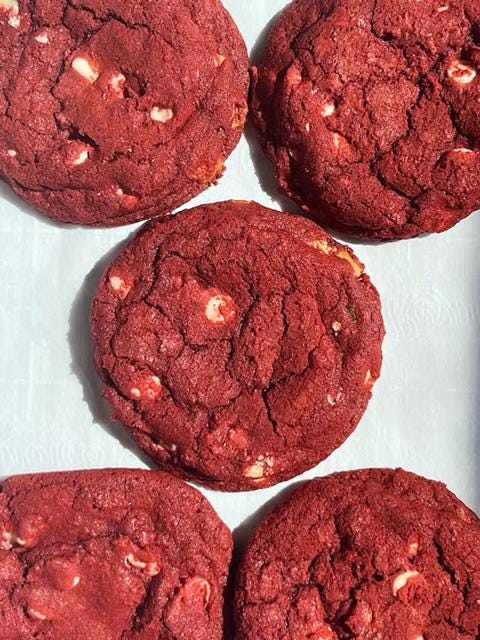 Red Velvet white chocolate chip cookies