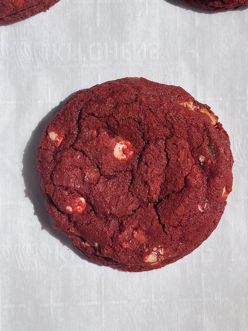 Red Velvet white chocolate chip cookies