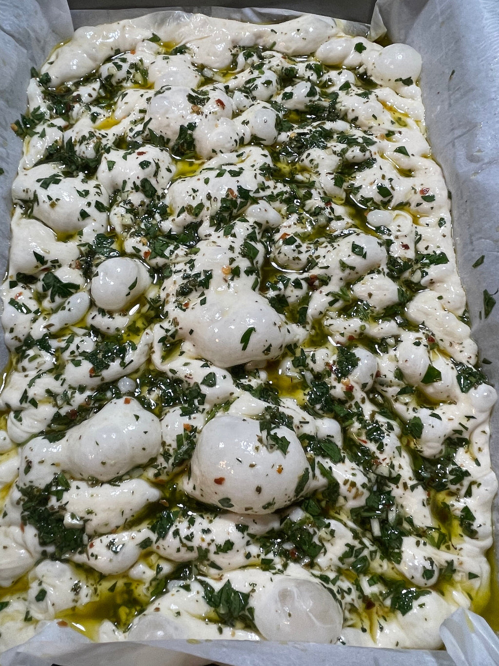Chimichurri Focaccia Bread, Fresh Herbs